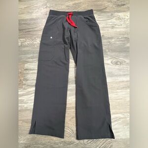 Figs Women's Pants in Charcoal with Red Drawstring